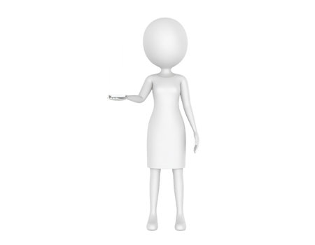 A minimalist three-dimensional white figure, resembling a person or avatar, stands upright while holding a small, light-colored object in its right hand. The background is a solid black.の素材