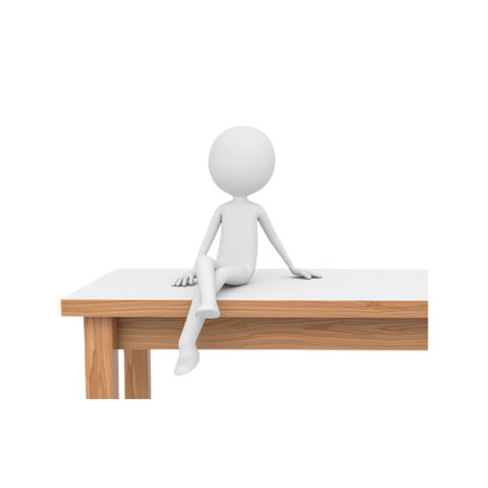 3d man sitting on a table. Isolated on white backgroundの素材