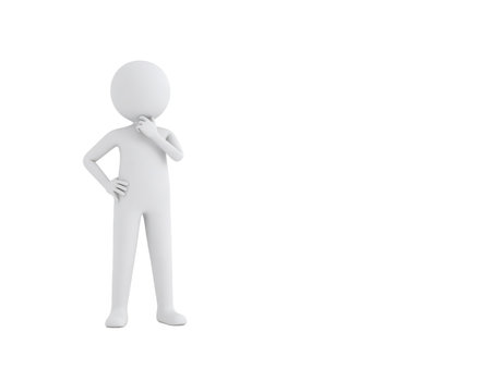 3d illustration. White people standing and thinking. Isolated white background.の素材