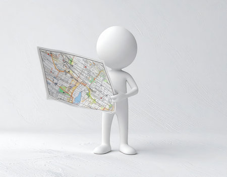 3d illustration. White people with a map on a white background.の素材