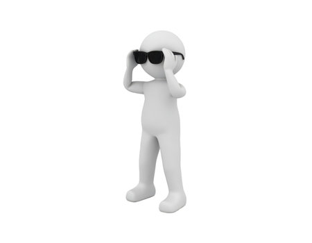 3d man with binoculars isolated on white background. 3d rendering.の素材