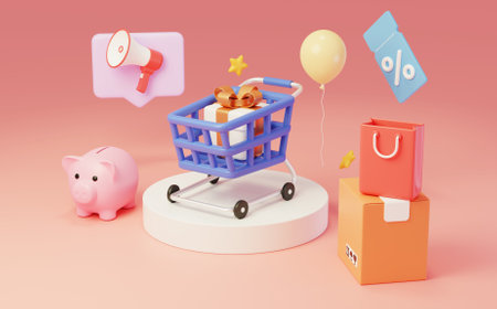 E-commerce online shopping promotion promotional elements 3Dの写真素材