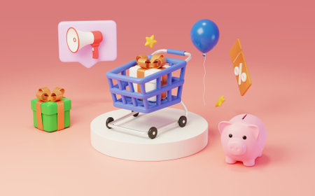 E-commerce online shopping promotion elements 3Dの写真素材
