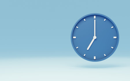 Blue wall clock icon isolated on blue background. 3d render illustration