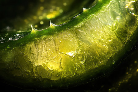 Aloe vera gel with drops of water. Close up.の素材