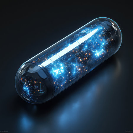 Digital illustration of a capsule in digital background. 3D rendering.の素材