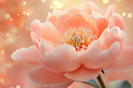 Beautiful peony flower close-up with bokeh backgroundの素材