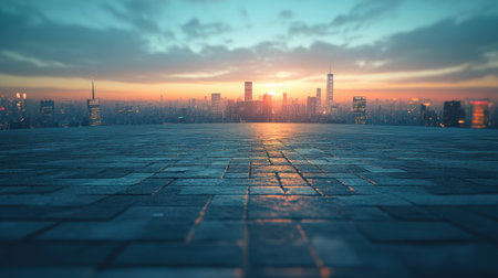 Cityscape and skyline of Shanghai at sunset,China. 3d rendering.の素材