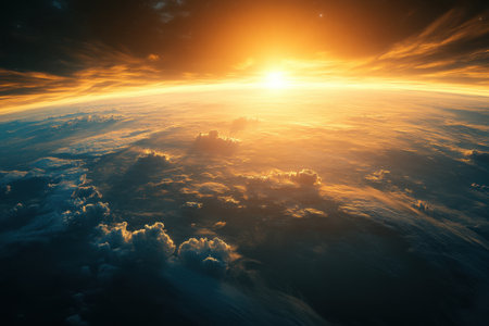 Sunset over the planet Earth. 3d render. Elements of this image furnished by NASAの素材