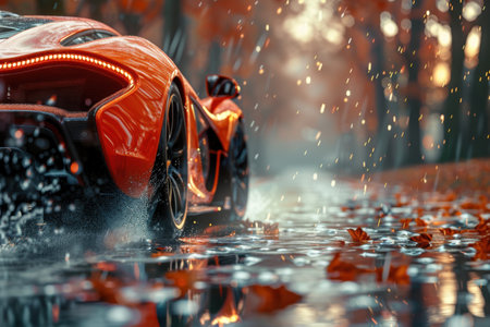 Car in the rain. Car in the rain. 3d renderingの素材