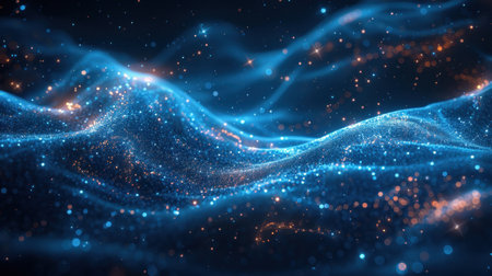 Abstract digital background with flowing particles. 3d rendering, 3d illustration.の素材