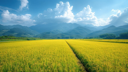Rice field and blue sky in the countryside of Yunnan, China.の素材