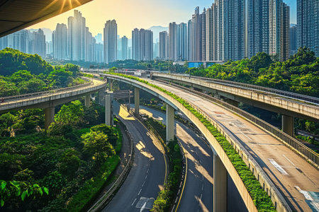highway and cityscape in shanghai,china.の素材