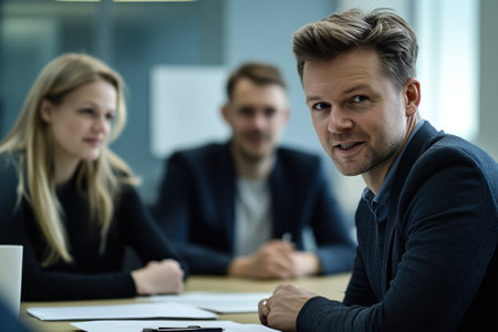 Group of business people discussing business plan  in the office. Selective focusの素材