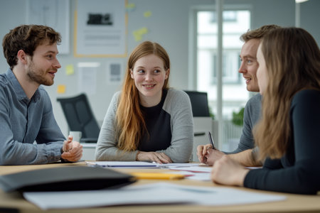Young business people working together in the office. Selective focus.の素材