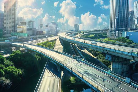 Highway and cityscape in shanghai,china.の素材