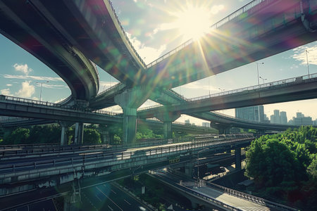 Highway overpass in the city at sunset,shanghai china.の素材