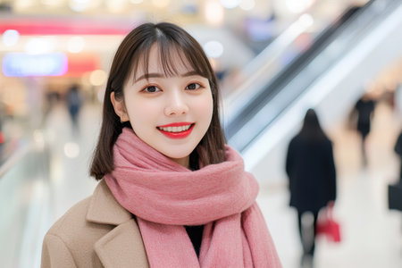 beauty woman smile happily and relax in shopping mall, asianの素材