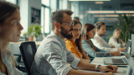 Group of business people working in modern office. Selective focus.の素材