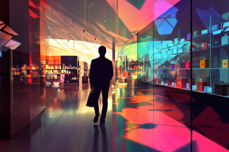 Silhouette of a man in the shopping mall. 3d renderingの素材