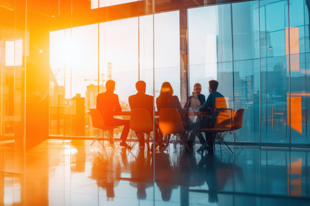 Group of business people meeting in modern office. Business and entrepreneurship concept.の素材