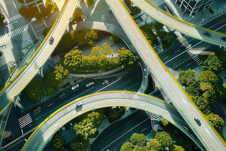 Aerial view of a crossroads and roads in shanghaiの素材