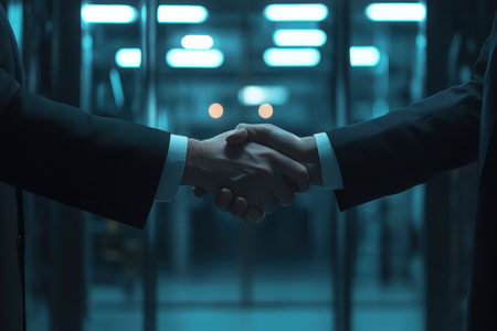 Businessmen shaking hands, close-up. Business and partnership concept.の素材