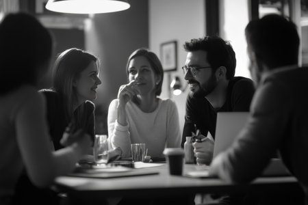 Group of young business people discussing business plan at modern startup office buildingの素材