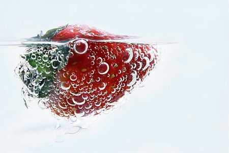 Red strawberries in mineral waterの写真素材