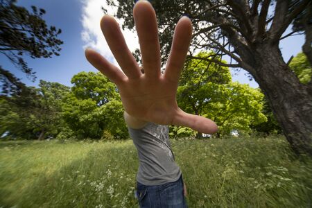 Big hand in the forestの写真素材