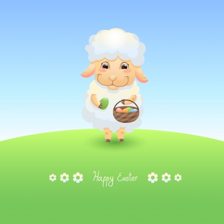 Lamb with basket and Easter eggsのイラスト素材