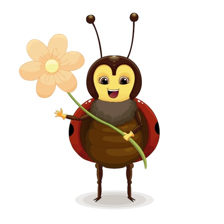 Ladybird with flower isolated on white backgroundのイラスト素材