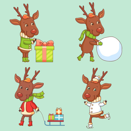 Set of cartoon deersのイラスト素材