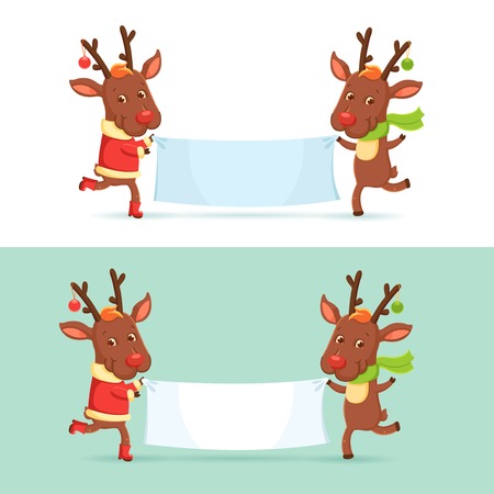 Cute cartoon Reindeers with placardのイラスト素材