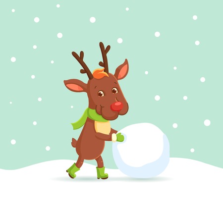Cute cartoon reindeer, Christmas Cardのイラスト素材
