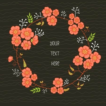 Wreatn with pink flowers on black backgroundのイラスト素材