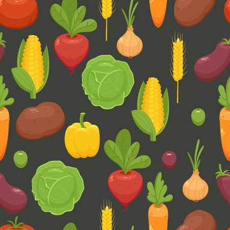 Black seamless background with vegetables and fruitsのイラスト素材