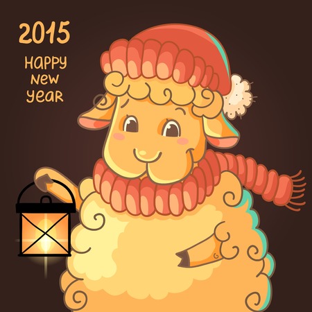 Lamb with lantern on black backgroundのイラスト素材