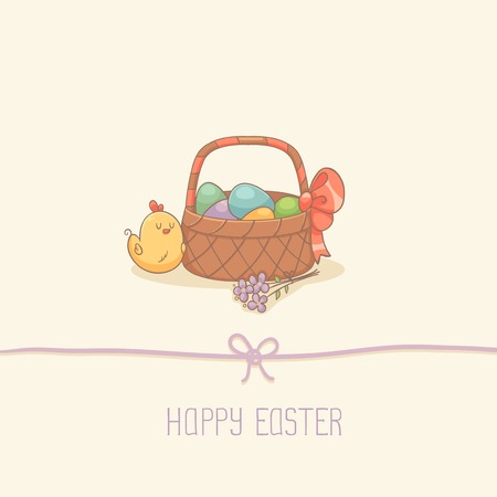 Chicken and basket full of eggsのイラスト素材