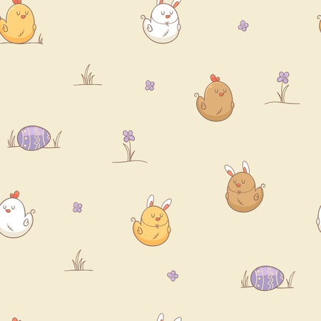 Seamless pattern with cute chickensのイラスト素材