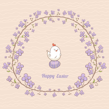 Floral Frame with violet flowersのイラスト素材