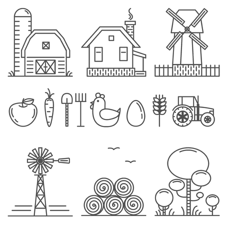 Thin Lines Farming Icons And Elementsのイラスト素材