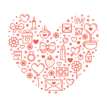 Thin Lines  Icons for st. Valentine's Dayのイラスト素材