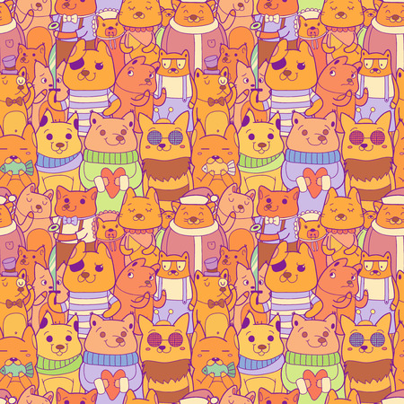 Colorful seamless pattern with funny foxesのイラスト素材