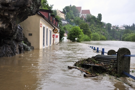 Bechyne - JUN 2: Flooding in Bechyne. Swollen river Luznice. Jun 2, 2013, Czech Republicのeditorial素材
