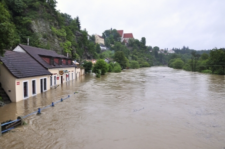 Bechyne - JUN 2: Flooding in Bechyne. Swollen river Luznice. Jun 2, 2013, Czech Republic