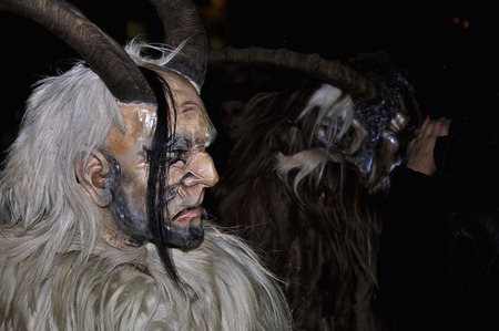 RETZ, AUSTRIA - DECEMBER 7: Unidentified man wears devil mask at traditional procession on December...