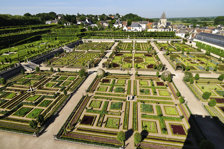 VILLANDRY, FRANCE - JUNE,2013 - Garden with Castle Villandry. The Chateau of Villandry is the last of the great chateau of the Loire built during the Renaissance in the Loire Valley.のeditorial素材