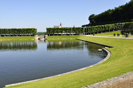 VILLANDRY, FRANCE - JUNE,2013 - Garden with Castle Villandry. The Chateau of Villandry is the last of the great chateau of the Loire built during the Renaissance in the Loire Valley. Include a water ornamental flower gardens, and vegetable gardens.のeditorial素材