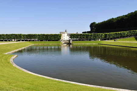 VILLANDRY, FRANCE - JUNE,2013 - Garden with Castle Villandry. The Chateau of Villandry is the last of the great chateau of the Loire built during the Renaissance in the Loire Valley. Include a water ornamental flower gardens, and vegetable gardens.のeditorial素材
